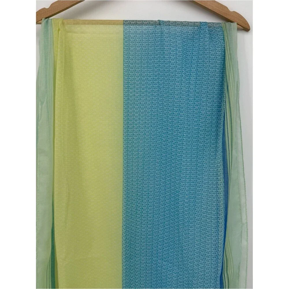 Gap Blue & Green Colorblock Fringe Scarf Wrap Accessory One Size Boho Coastal